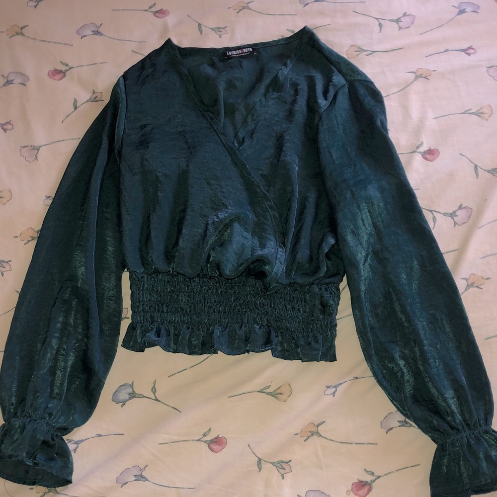 Cropped Green Blouse with bell sleeves